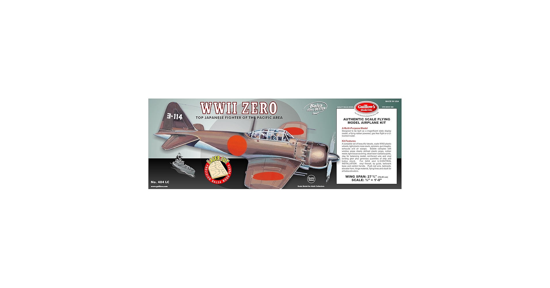 Guillow's WWII ZERO バルサ模型キット ゼロ戦 Amazon.com: Guillow's WWII Zero Laser Cut Model Kit Small